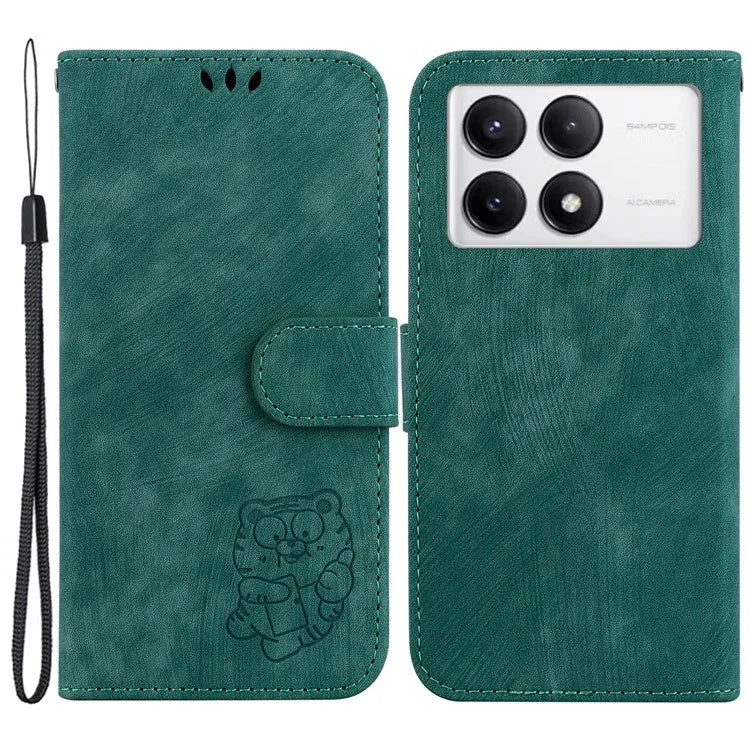 For Xiaomi Poco F6 Pro 5G  /  Redmi K70 5G  /  K70 Pro 5G Wallet Phone Case Cute Tiger Imprint Leather Cover