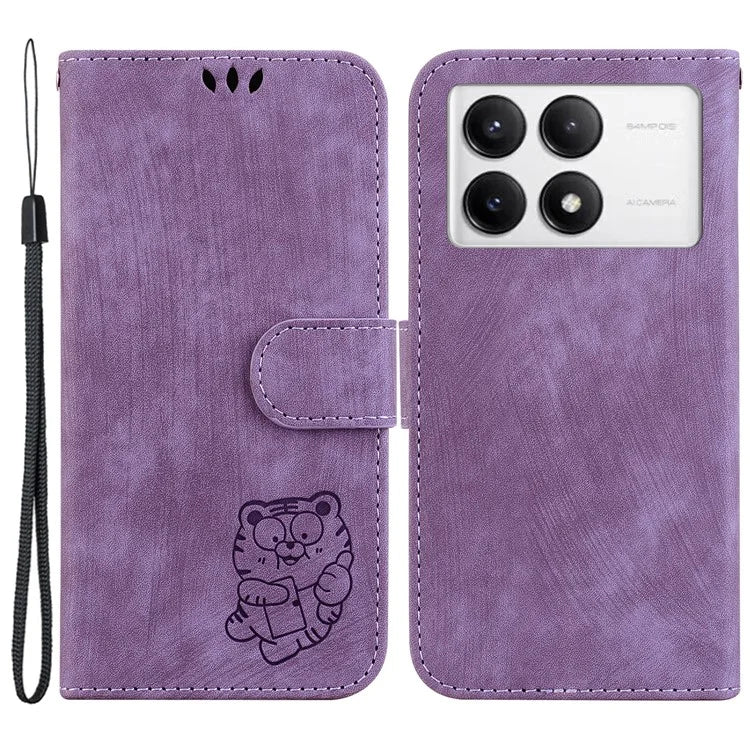 For Xiaomi Poco F6 Pro 5G  /  Redmi K70 5G  /  K70 Pro 5G Wallet Phone Case Cute Tiger Imprint Leather Cover