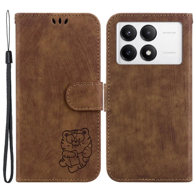 For Xiaomi Poco F6 Pro 5G  /  Redmi K70 5G  /  K70 Pro 5G Wallet Phone Case Cute Tiger Imprint Leather Cover