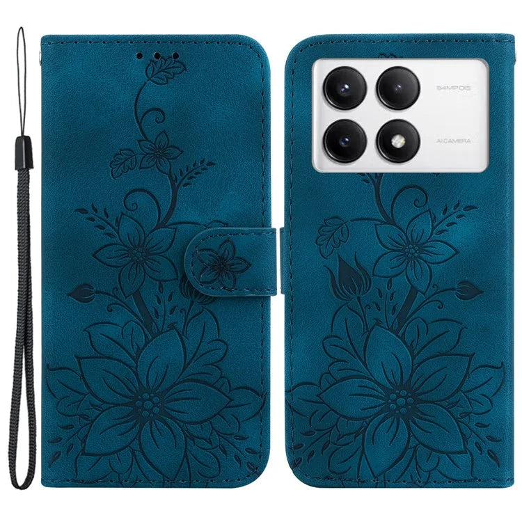 For Xiaomi Poco F6 Pro 5G  /  Redmi K70 5G  /  K70 Pro 5G Case Lily Flower PU Leather Stand Phone Cover