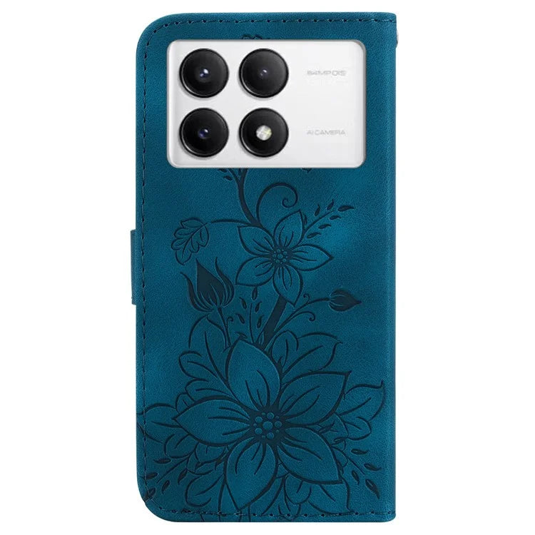 For Xiaomi Poco F6 Pro 5G  /  Redmi K70 5G  /  K70 Pro 5G Case Lily Flower PU Leather Stand Phone Cover