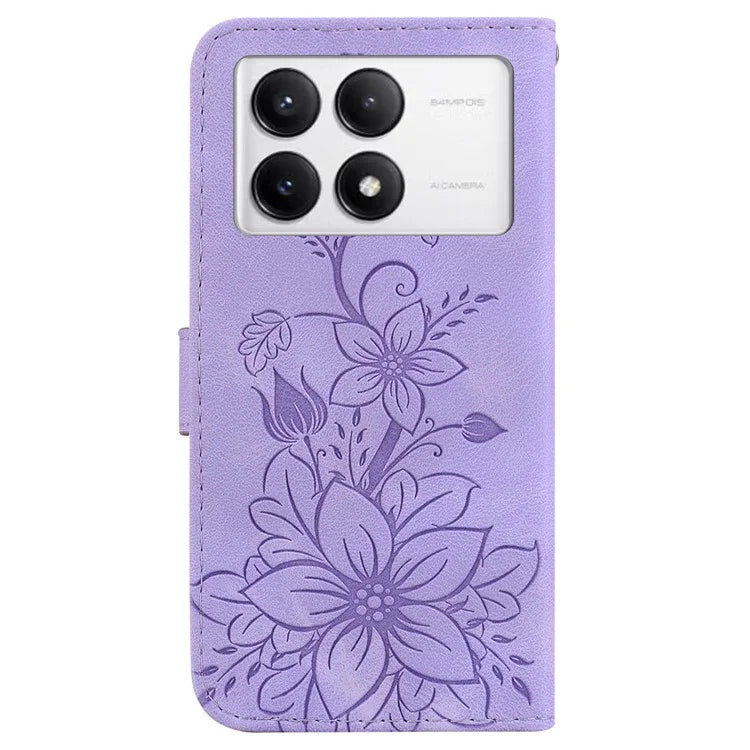 For Xiaomi Poco F6 Pro 5G  /  Redmi K70 5G  /  K70 Pro 5G Case Lily Flower PU Leather Stand Phone Cover