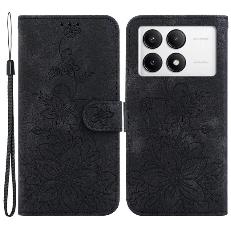 For Xiaomi Poco F6 Pro 5G  /  Redmi K70 5G  /  K70 Pro 5G Case Lily Flower PU Leather Stand Phone Cover