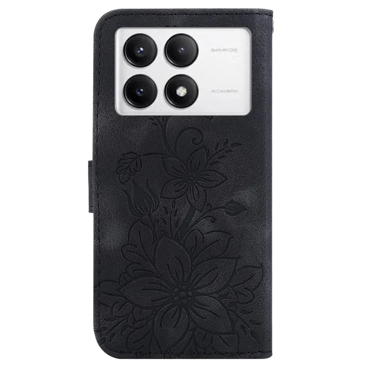 For Xiaomi Poco F6 Pro 5G  /  Redmi K70 5G  /  K70 Pro 5G Case Lily Flower PU Leather Stand Phone Cover