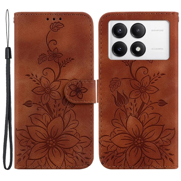 For Xiaomi Poco F6 Pro 5G  /  Redmi K70 5G  /  K70 Pro 5G Case Lily Flower PU Leather Stand Phone Cover