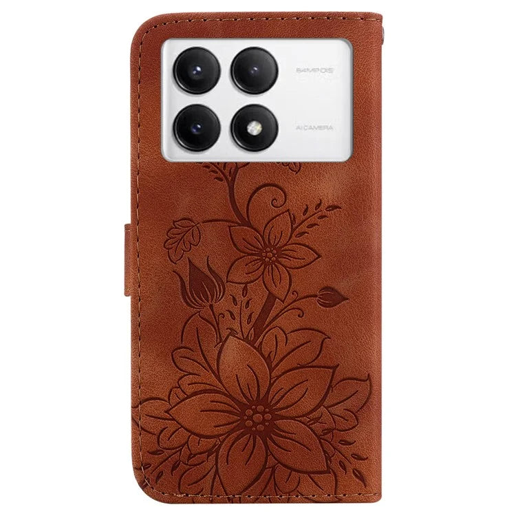 For Xiaomi Poco F6 Pro 5G  /  Redmi K70 5G  /  K70 Pro 5G Case Lily Flower PU Leather Stand Phone Cover