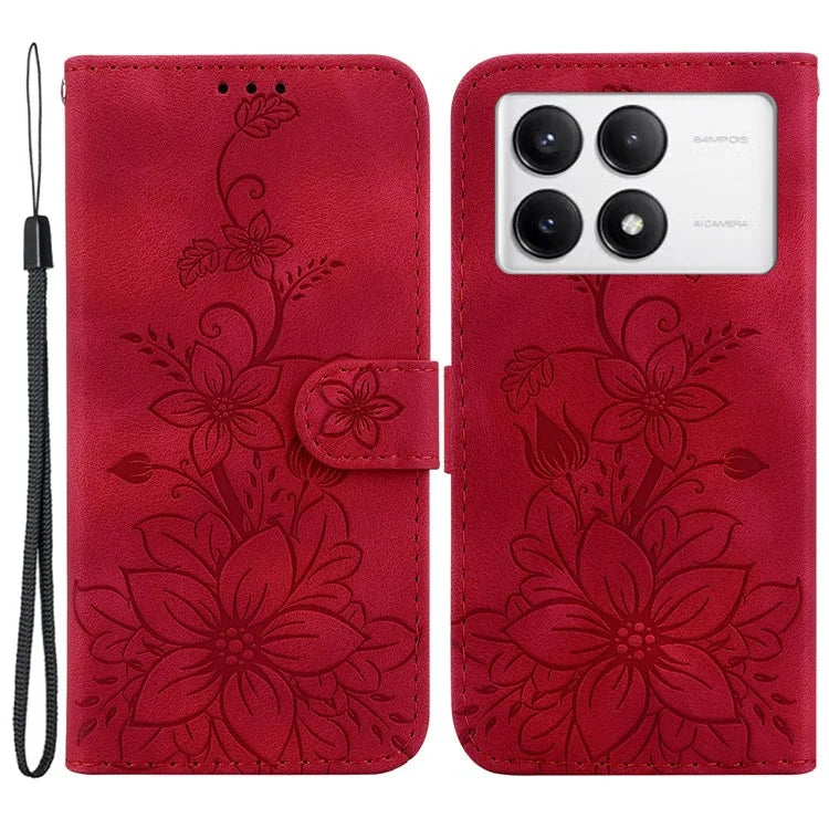 For Xiaomi Poco F6 Pro 5G  /  Redmi K70 5G  /  K70 Pro 5G Case Lily Flower PU Leather Stand Phone Cover