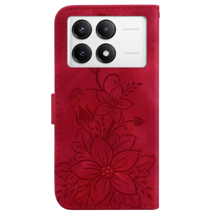 For Xiaomi Poco F6 Pro 5G  /  Redmi K70 5G  /  K70 Pro 5G Case Lily Flower PU Leather Stand Phone Cover