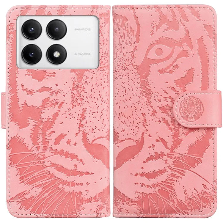 For Xiaomi Poco F6 Pro 5G / Redmi K70 5G / K70 Pro 5G Phone Case Tiger Imprint Stand Leather Cover