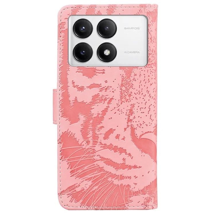 For Xiaomi Poco F6 Pro 5G / Redmi K70 5G / K70 Pro 5G Phone Case Tiger Imprint Stand Leather Cover