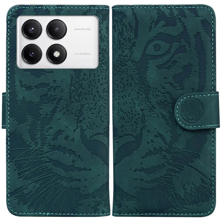 For Xiaomi Poco F6 Pro 5G / Redmi K70 5G / K70 Pro 5G Phone Case Tiger Imprint Stand Leather Cover