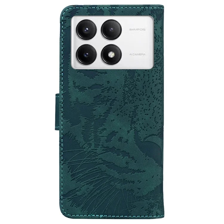 For Xiaomi Poco F6 Pro 5G / Redmi K70 5G / K70 Pro 5G Phone Case Tiger Imprint Stand Leather Cover