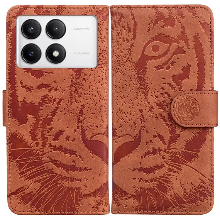 For Xiaomi Poco F6 Pro 5G / Redmi K70 5G / K70 Pro 5G Phone Case Tiger Imprint Stand Leather Cover