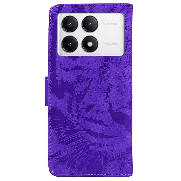 For Xiaomi Poco F6 Pro 5G / Redmi K70 5G / K70 Pro 5G Phone Case Tiger Imprint Stand Leather Cover