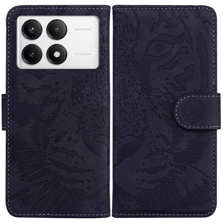 For Xiaomi Poco F6 Pro 5G / Redmi K70 5G / K70 Pro 5G Phone Case Tiger Imprint Stand Leather Cover