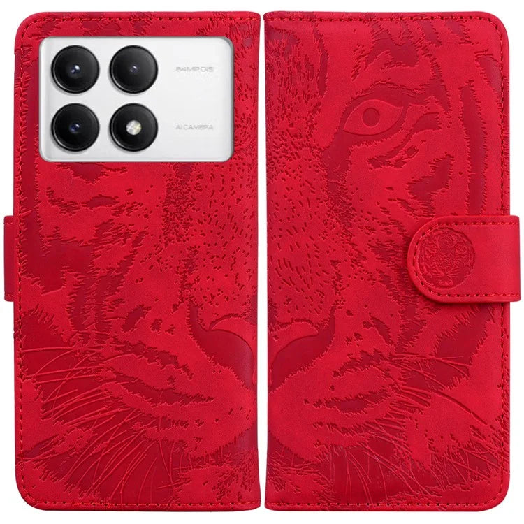 For Xiaomi Poco F6 Pro 5G / Redmi K70 5G / K70 Pro 5G Phone Case Tiger Imprint Stand Leather Cover