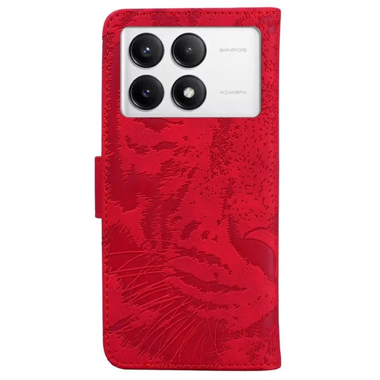 For Xiaomi Poco F6 Pro 5G / Redmi K70 5G / K70 Pro 5G Phone Case Tiger Imprint Stand Leather Cover