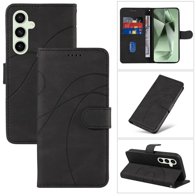 For Samsung Galaxy S24 FE Leather Case Wallet Cover Curved Line Imprinted