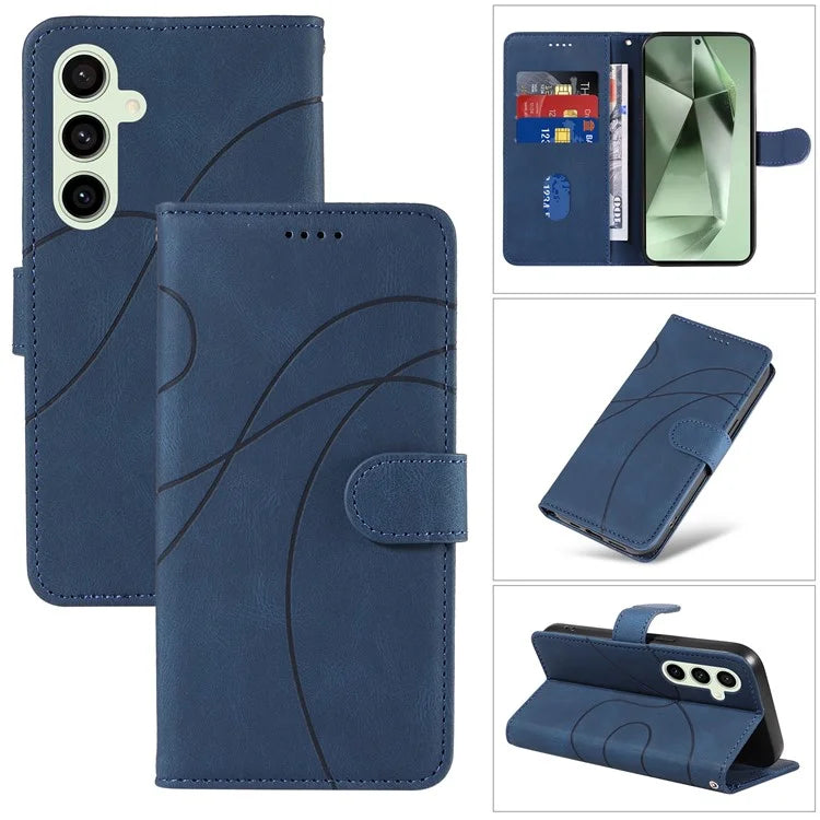 For Samsung Galaxy S24 FE Leather Case Wallet Cover Curved Line Imprinted