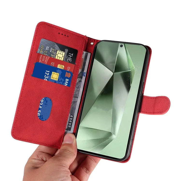 For Samsung Galaxy S24 FE Leather Case Wallet Cover Curved Line Imprinted