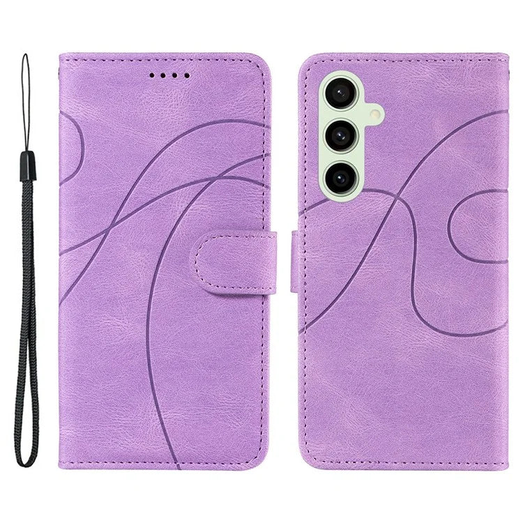 For Samsung Galaxy S24 FE Leather Case Wallet Cover Curved Line Imprinted