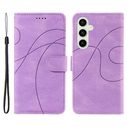 For Samsung Galaxy S24 FE Leather Case Wallet Cover Curved Line Imprinted
