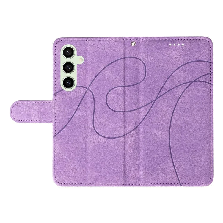 For Samsung Galaxy S24 FE Leather Case Wallet Cover Curved Line Imprinted