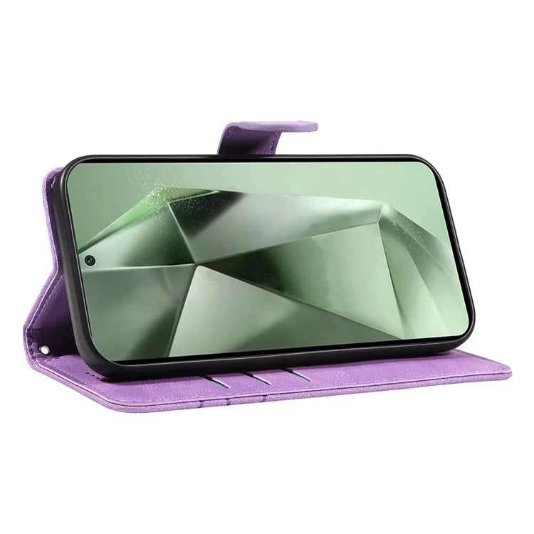 For Samsung Galaxy S24 FE Leather Case Wallet Cover Curved Line Imprinted