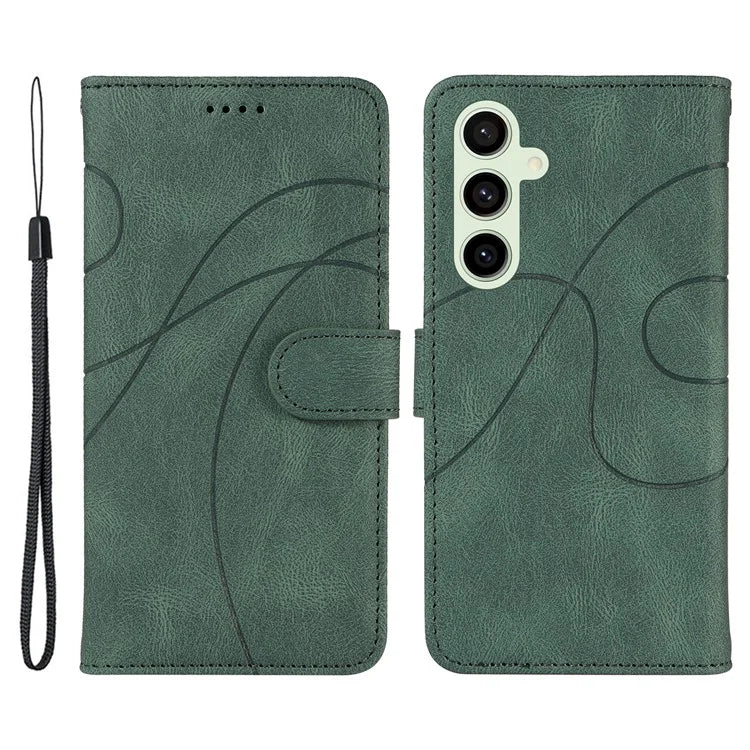 For Samsung Galaxy S24 FE Leather Case Wallet Cover Curved Line Imprinted