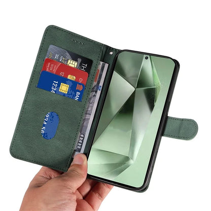 For Samsung Galaxy S24 FE Leather Case Wallet Cover Curved Line Imprinted