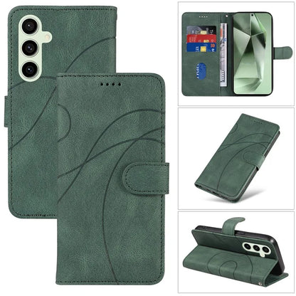 For Samsung Galaxy S24 FE Leather Case Wallet Cover Curved Line Imprinted
