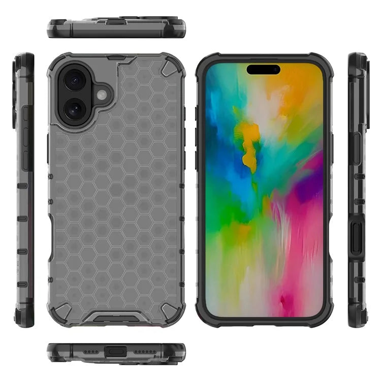 For iPhone 16 Case Anti-Drop PC+TPU Phone Cover Honeycomb Shape