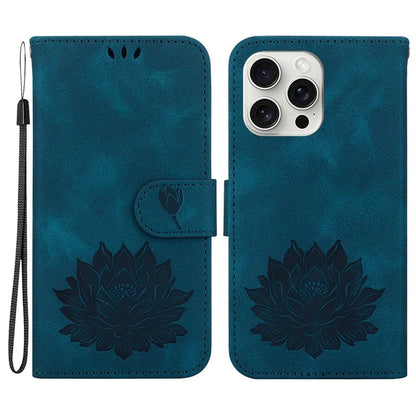 For iPhone 16 Pro Max Phone Case Lotus Imprint Leather Stand Wallet Cover