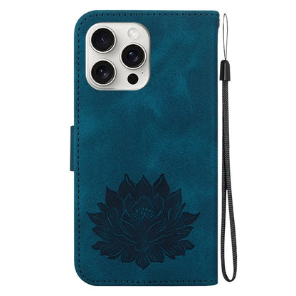 For iPhone 16 Pro Max Phone Case Lotus Imprint Leather Stand Wallet Cover