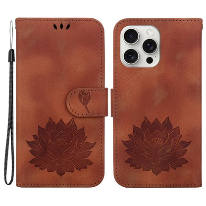 For iPhone 16 Pro Max Phone Case Lotus Imprint Leather Stand Wallet Cover
