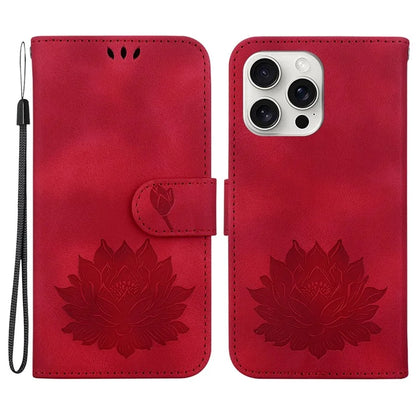 For iPhone 16 Pro Max Phone Case Lotus Imprint Leather Stand Wallet Cover