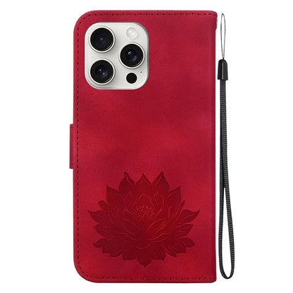 For iPhone 16 Pro Max Phone Case Lotus Imprint Leather Stand Wallet Cover