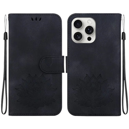 For iPhone 16 Pro Max Phone Case Lotus Imprint Leather Stand Wallet Cover