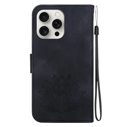 For iPhone 16 Pro Max Phone Case Lotus Imprint Leather Stand Wallet Cover