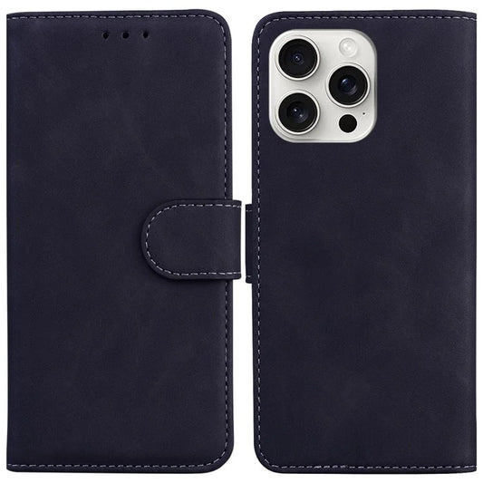 For iPhone 16 Pro Max Case Solid Color PU Leather Stand Phone Cover