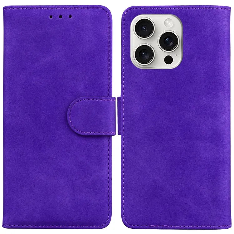 For iPhone 16 Pro Max Case Solid Color PU Leather Stand Phone Cover