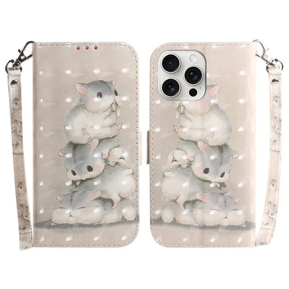 For iPhone 16 Pro Max Wallet Case 3D Pattern Print Leather Phone Cover