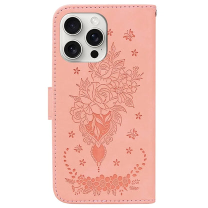 For iPhone 16 Pro Max Wallet Case PU Leather Phone Cover Butterfly Flower Imprint