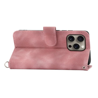 For iPhone 16 Pro Max Leather Case Multiple Card Slots Phone Cover with 2 Straps