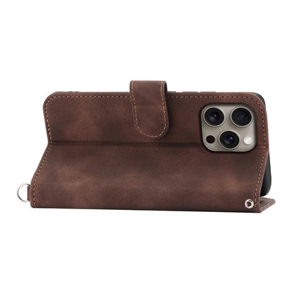 For iPhone 16 Pro Max Leather Case Multiple Card Slots Phone Cover with 2 Straps