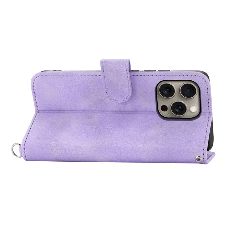 For iPhone 16 Pro Max Leather Case Multiple Card Slots Phone Cover with 2 Straps