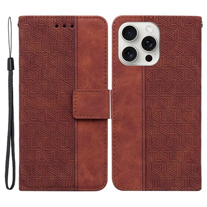 For iPhone 16 Pro Case PU Leather Geometry Imprint Wallet Phone Cover