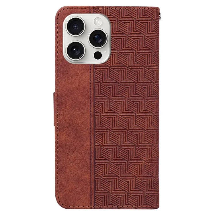 For iPhone 16 Pro Case PU Leather Geometry Imprint Wallet Phone Cover