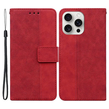 For iPhone 16 Pro Case PU Leather Geometry Imprint Wallet Phone Cover