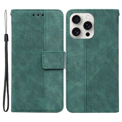 For iPhone 16 Pro Case PU Leather Geometry Imprint Wallet Phone Cover